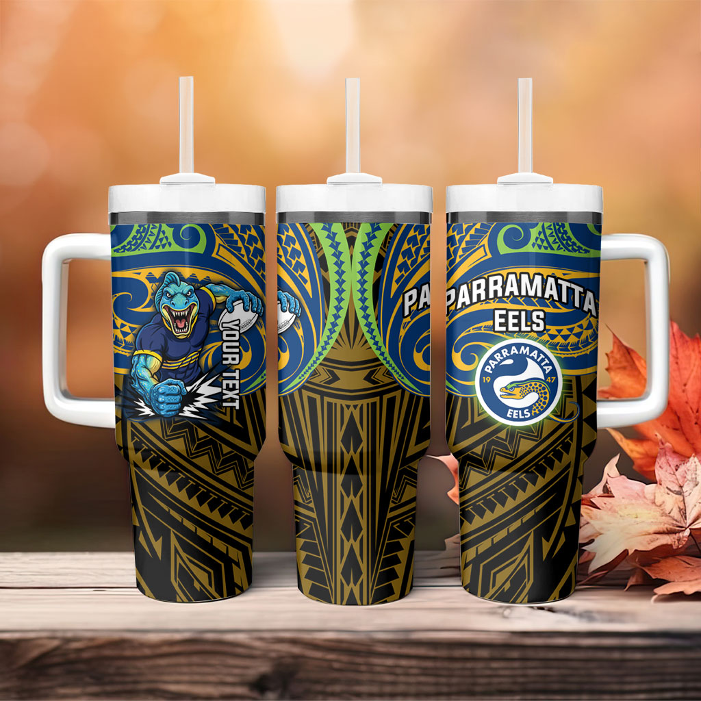 Custom Parramatta Eels Tumbler With Handle Eel Warrior Polynesia Islander Rugby Mascot