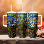 Custom Parramatta Eels Tumbler With Handle Eel Warrior Polynesia Islander Rugby Mascot