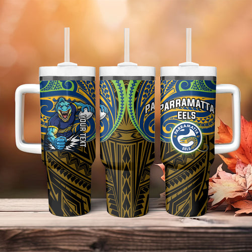 Custom Parramatta Eels Tumbler With Handle Eel Warrior Polynesia Islander Rugby Mascot