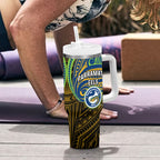 Custom Parramatta Eels Tumbler With Handle Eel Warrior Polynesia Islander Rugby Mascot