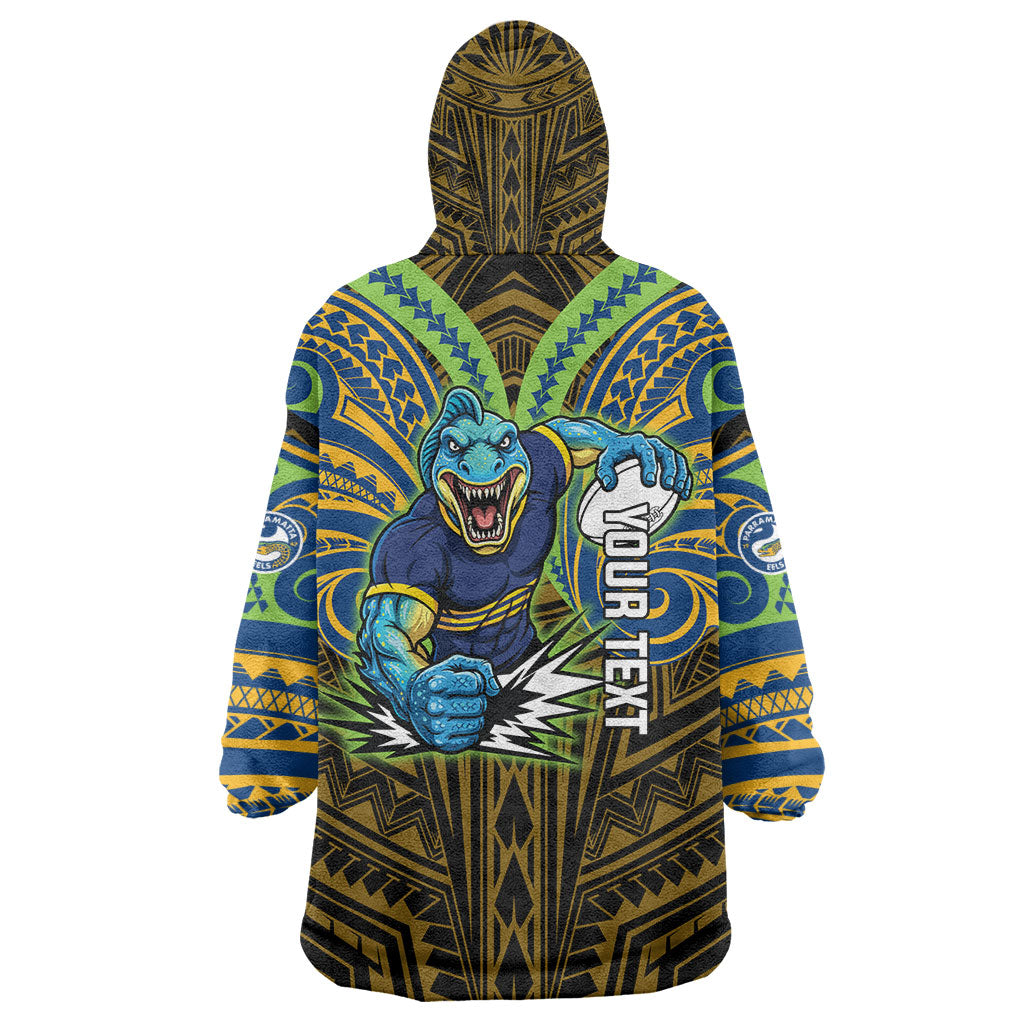 Custom Parramatta Eels Wearable Blanket Hoodie Eel Warrior Polynesia Islander Rugby Mascot