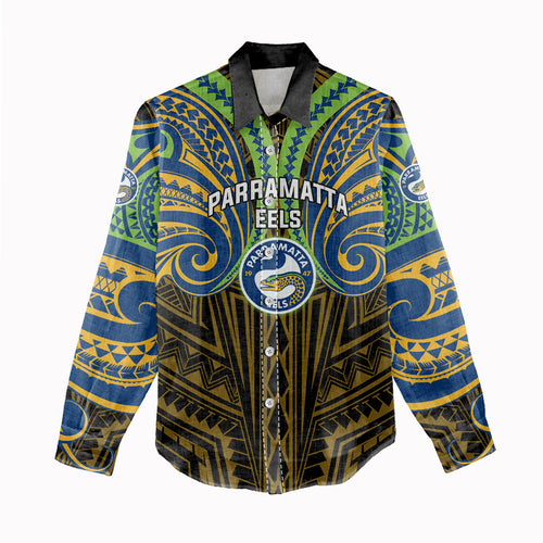 Custom Parramatta Eels Women Casual Shirt Eel Warrior Polynesia Islander Rugby Mascot
