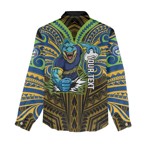 Custom Parramatta Eels Women Casual Shirt Eel Warrior Polynesia Islander Rugby Mascot
