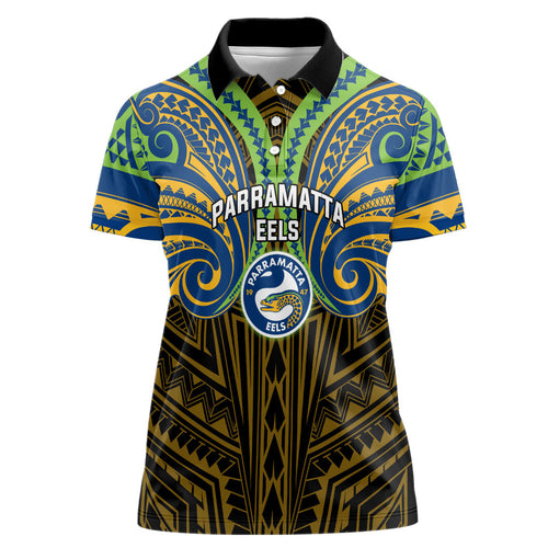 Custom Parramatta Eels Women Polo Shirt Eel Warrior Polynesia Islander Rugby Mascot