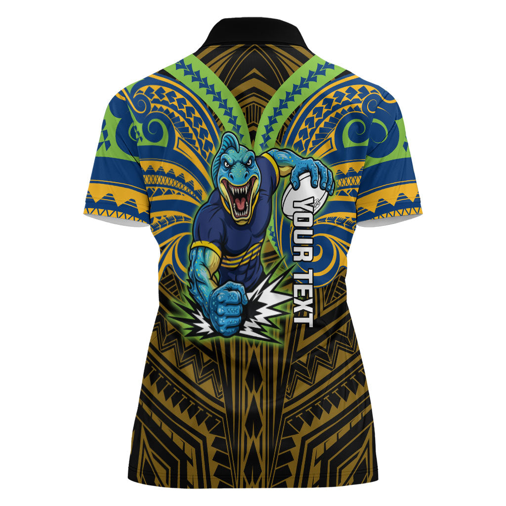 Custom Parramatta Eels Women Polo Shirt Eel Warrior Polynesia Islander Rugby Mascot