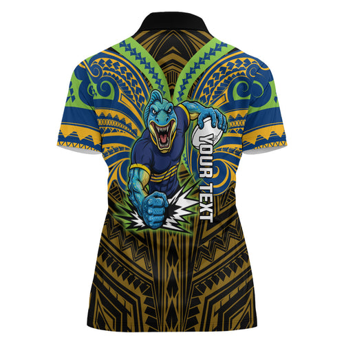 Custom Parramatta Eels Women Polo Shirt Eel Warrior Polynesia Islander Rugby Mascot