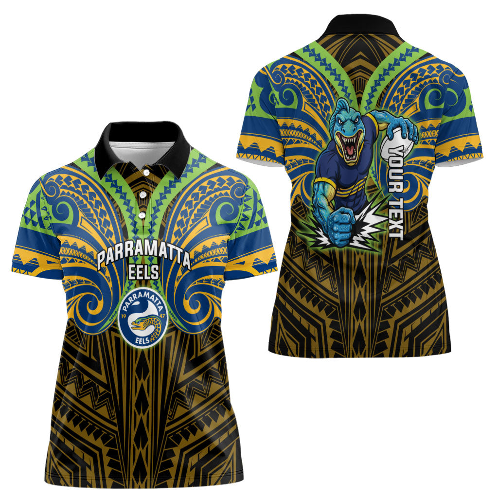 Custom Parramatta Eels Women Polo Shirt Eel Warrior Polynesia Islander Rugby Mascot