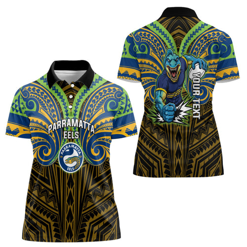 Custom Parramatta Eels Women Polo Shirt Eel Warrior Polynesia Islander Rugby Mascot