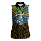 Custom Parramatta Eels Women Sleeveless Polo Shirt Eel Warrior Polynesia Islander Rugby Mascot