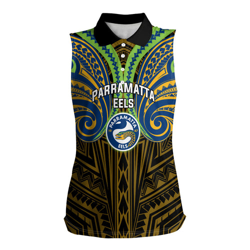 Custom Parramatta Eels Women Sleeveless Polo Shirt Eel Warrior Polynesia Islander Rugby Mascot