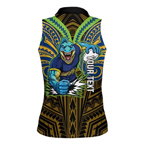 Custom Parramatta Eels Women Sleeveless Polo Shirt Eel Warrior Polynesia Islander Rugby Mascot