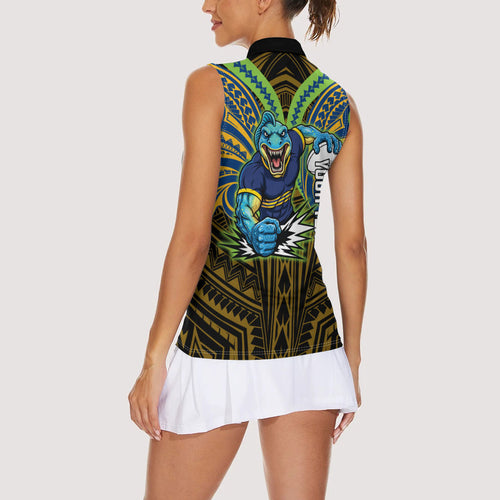 Custom Parramatta Eels Women Sleeveless Polo Shirt Eel Warrior Polynesia Islander Rugby Mascot