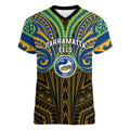 Custom Parramatta Eels Women V-Neck T-Shirt Eel Warrior Polynesia Islander Rugby Mascot