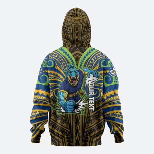 Custom Parramatta Eels Zip Hoodie Eel Warrior Polynesia Islander Rugby Mascot