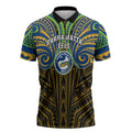 Custom Parramatta Eels Zipper Polo Shirt Eel Warrior Polynesia Islander Rugby Mascot