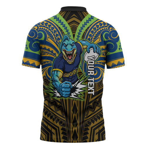 Custom Parramatta Eels Zipper Polo Shirt Eel Warrior Polynesia Islander Rugby Mascot