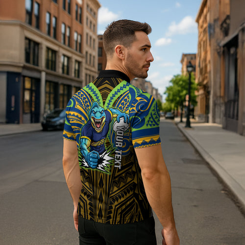 Custom Parramatta Eels Zipper Polo Shirt Eel Warrior Polynesia Islander Rugby Mascot