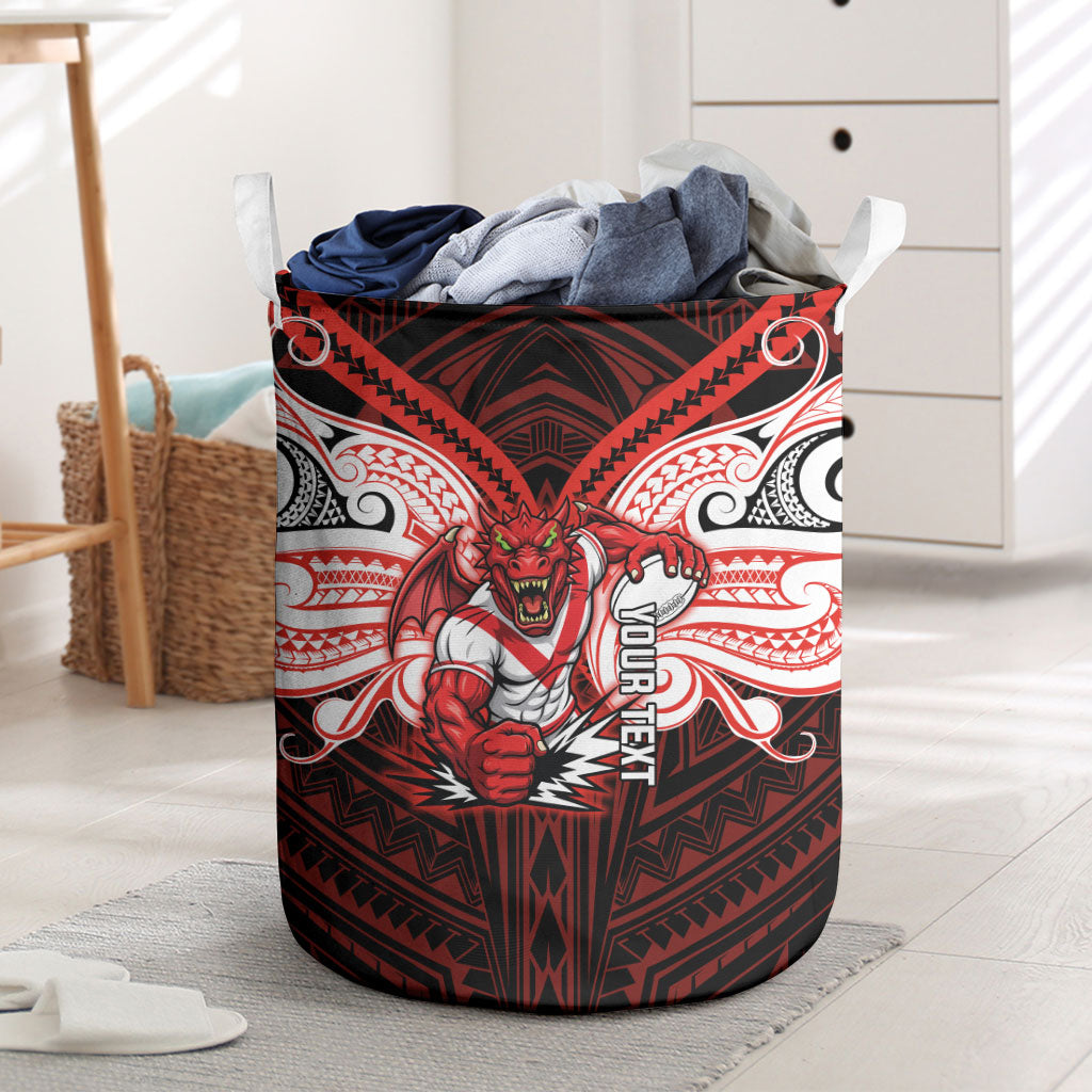 Custom St. George Illawarra Dragons Laundry Basket Dragon Warrior Polynesia Islander Rugby Mascot