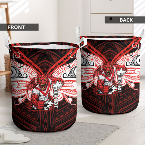Custom St. George Illawarra Dragons Laundry Basket Dragon Warrior Polynesia Islander Rugby Mascot