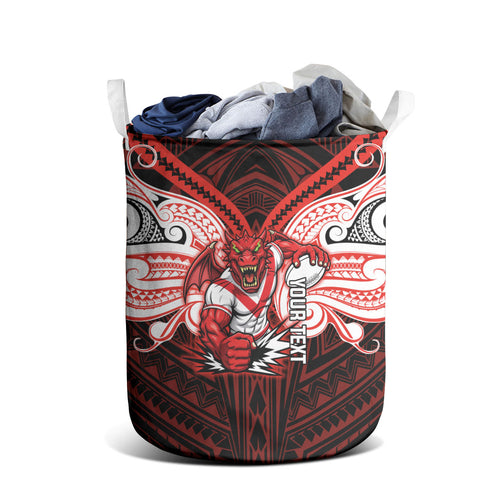 Custom St. George Illawarra Dragons Laundry Basket Dragon Warrior Polynesia Islander Rugby Mascot