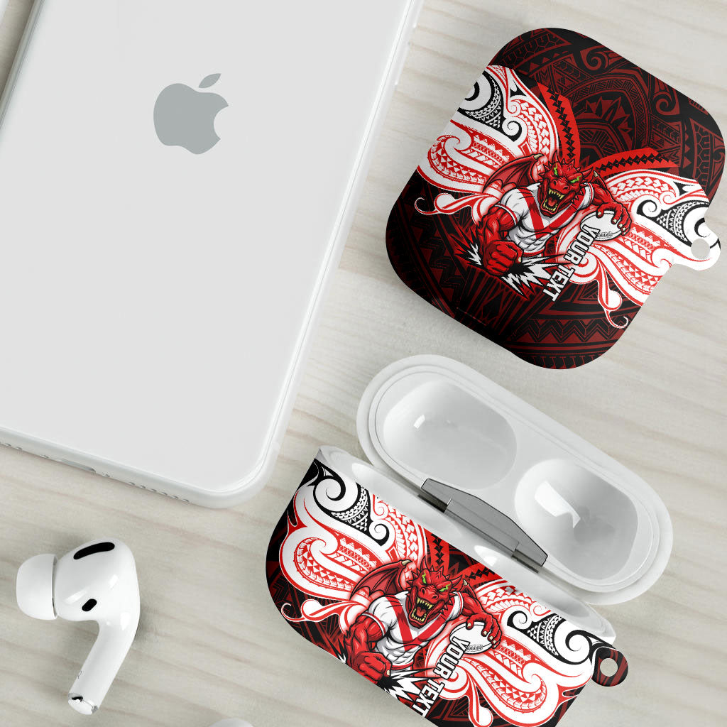 Custom St. George Illawarra Dragons AirPods Case Dragon Warrior Polynesia Islander Rugby Mascot