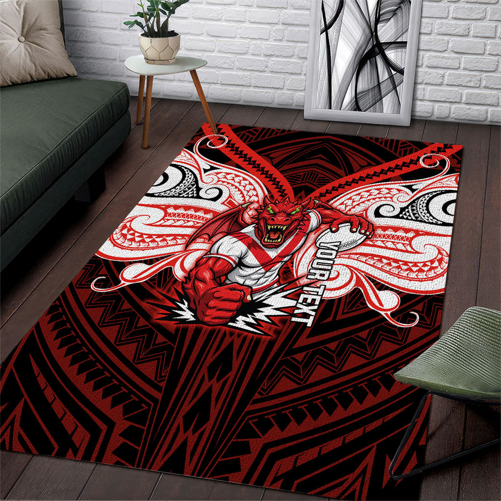 Custom St. George Illawarra Dragons Area Rug Dragon Warrior Polynesia Islander Rugby Mascot