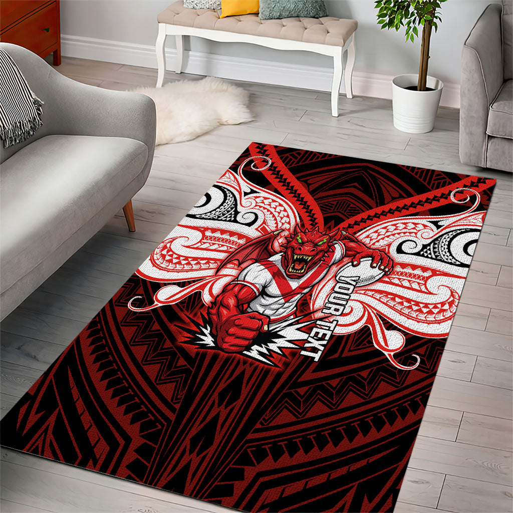Custom St. George Illawarra Dragons Area Rug Dragon Warrior Polynesia Islander Rugby Mascot