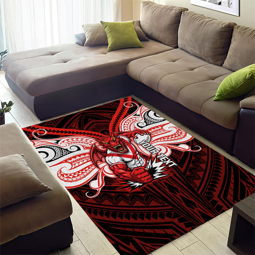 Custom St. George Illawarra Dragons Area Rug Dragon Warrior Polynesia Islander Rugby Mascot