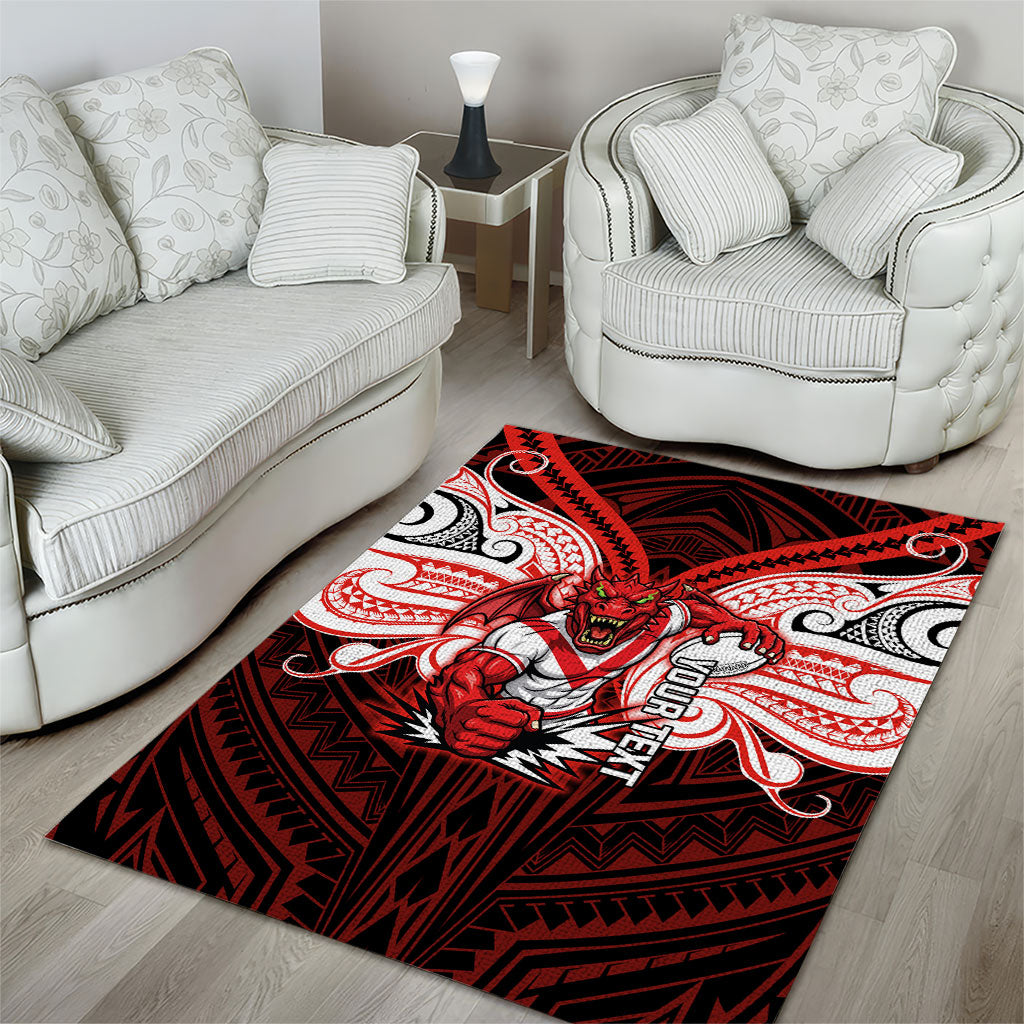 Custom St. George Illawarra Dragons Area Rug Dragon Warrior Polynesia Islander Rugby Mascot