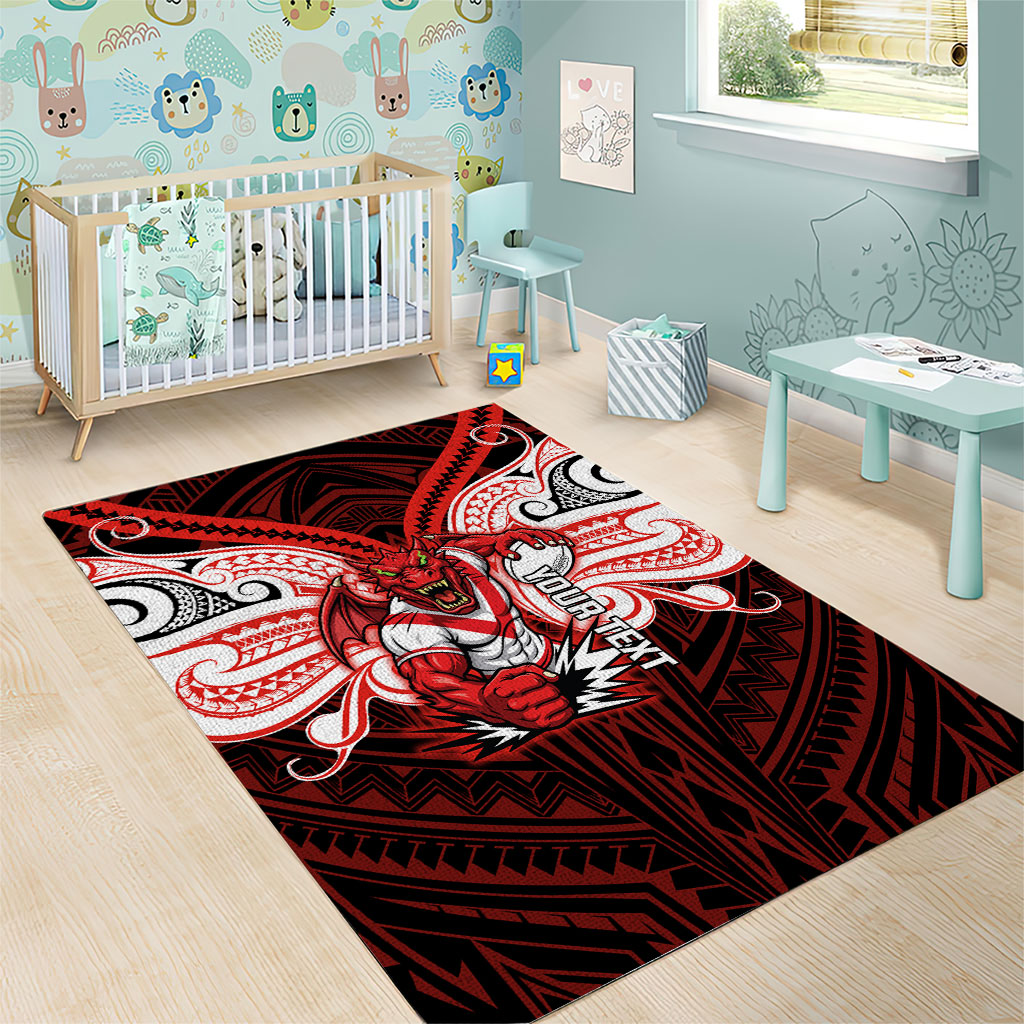 Custom St. George Illawarra Dragons Area Rug Dragon Warrior Polynesia Islander Rugby Mascot