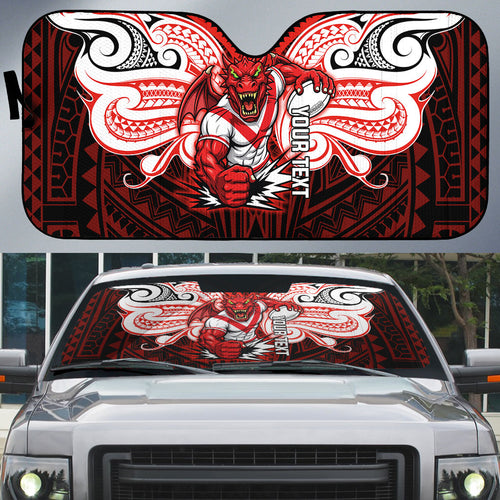 Custom St. George Illawarra Dragons Auto Sun Shade Dragon Warrior Polynesia Islander Rugby Mascot