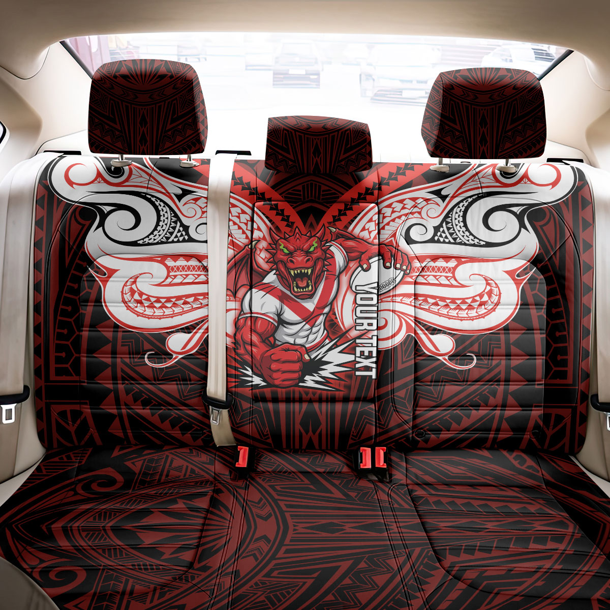 Custom St. George Illawarra Dragons Back Car Seat Cover Dragon Warrior Polynesia Islander Rugby Mascot