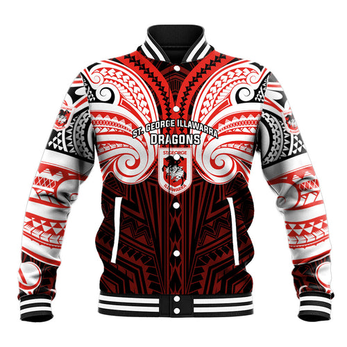 Custom St. George Illawarra Dragons Baseball Jacket Dragon Warrior Polynesia Islander Rugby Mascot