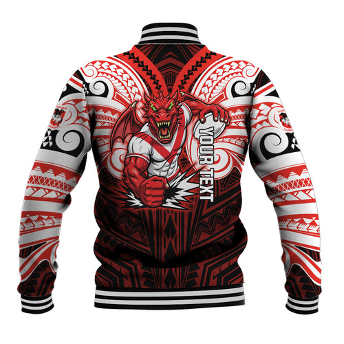 Custom St. George Illawarra Dragons Baseball Jacket Dragon Warrior Polynesia Islander Rugby Mascot