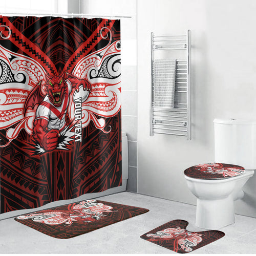 Custom St. George Illawarra Dragons Bathroom Set Dragon Warrior Polynesia Islander Rugby Mascot