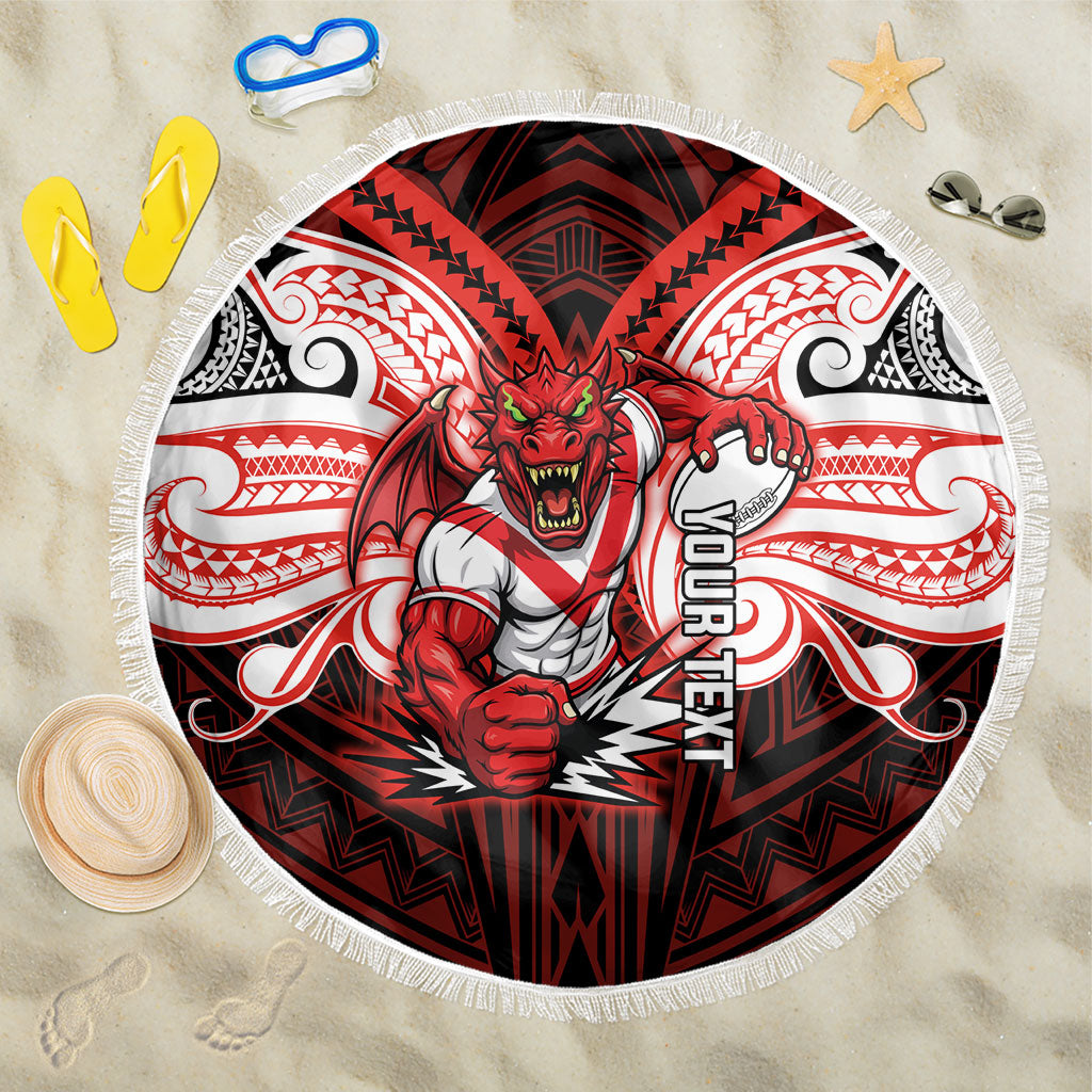 Custom St. George Illawarra Dragons Beach Blanket Dragon Warrior Polynesia Islander Rugby Mascot