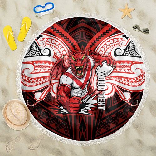 Custom St. George Illawarra Dragons Beach Blanket Dragon Warrior Polynesia Islander Rugby Mascot