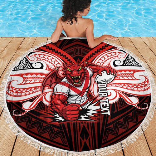 Custom St. George Illawarra Dragons Beach Blanket Dragon Warrior Polynesia Islander Rugby Mascot