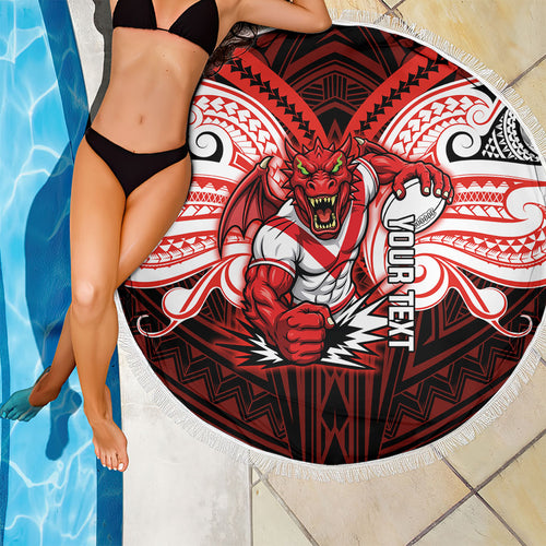 Custom St. George Illawarra Dragons Beach Blanket Dragon Warrior Polynesia Islander Rugby Mascot