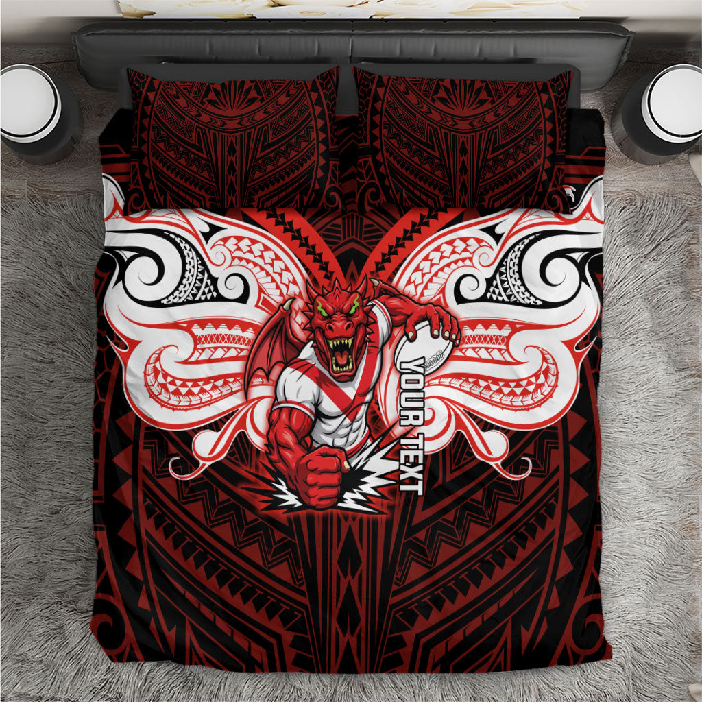 Custom St. George Illawarra Dragons Bedding Set Dragon Warrior Polynesia Islander Rugby Mascot