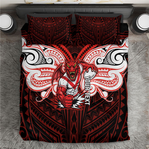 Custom St. George Illawarra Dragons Bedding Set Dragon Warrior Polynesia Islander Rugby Mascot