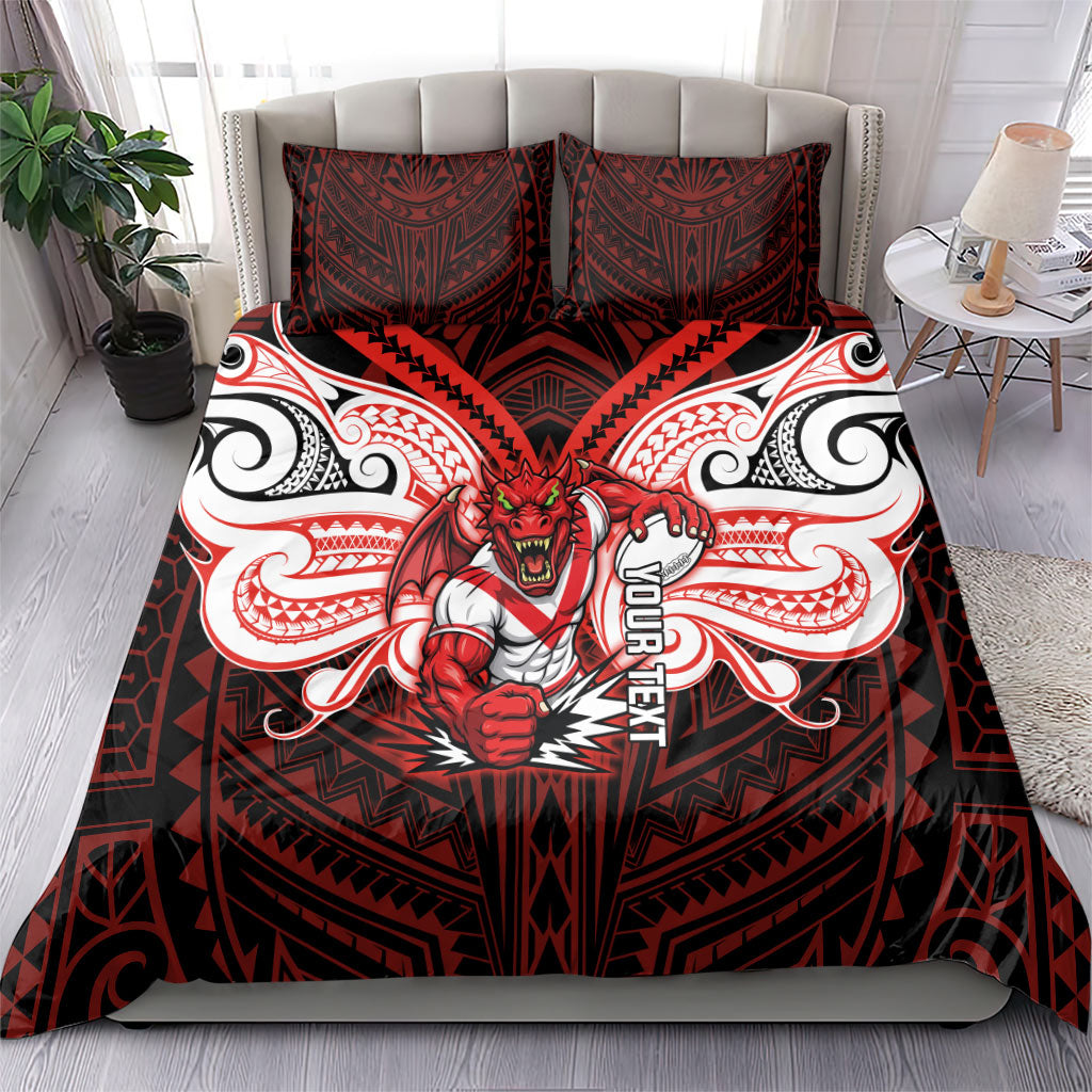 Custom St. George Illawarra Dragons Bedding Set Dragon Warrior Polynesia Islander Rugby Mascot