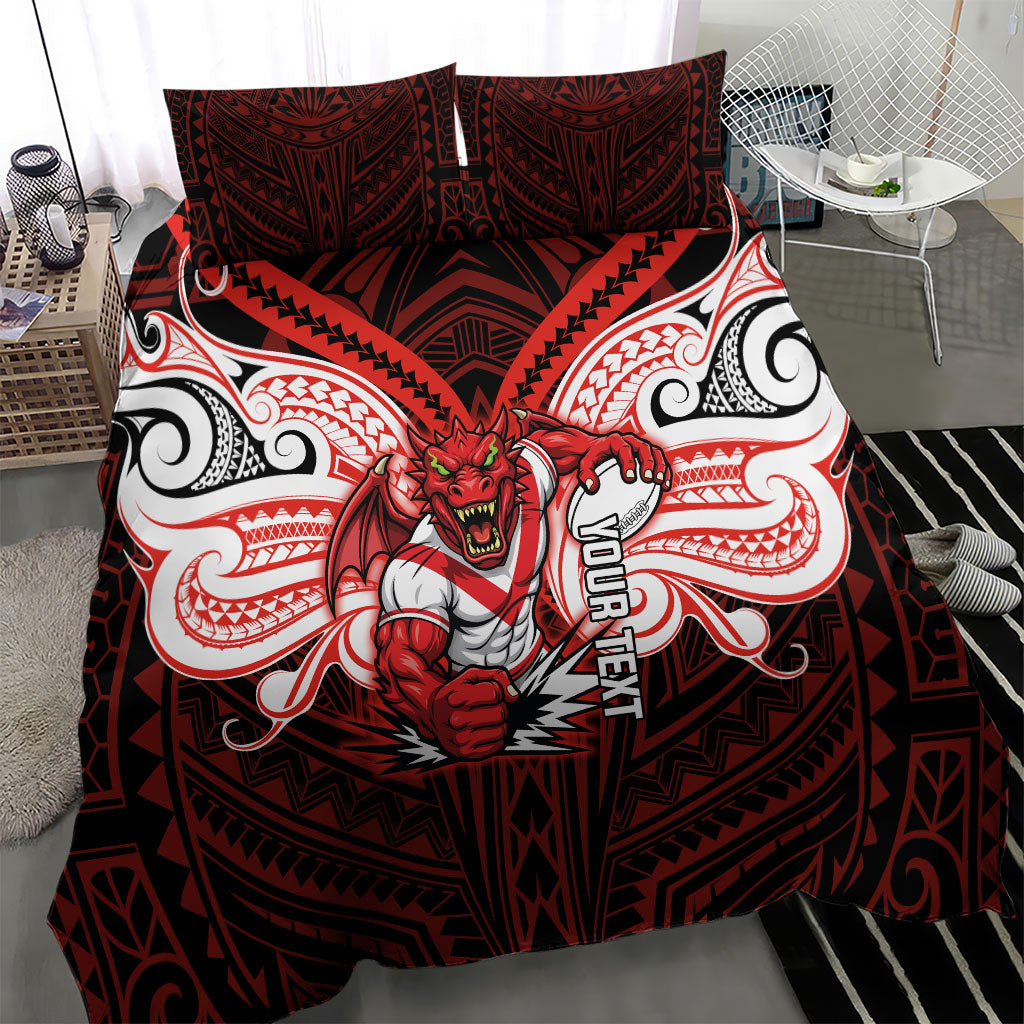 Custom St. George Illawarra Dragons Bedding Set Dragon Warrior Polynesia Islander Rugby Mascot