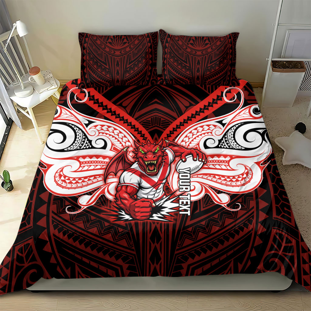 Custom St. George Illawarra Dragons Bedding Set Dragon Warrior Polynesia Islander Rugby Mascot