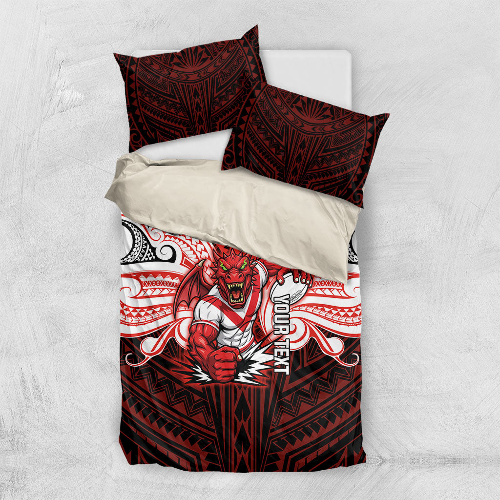 Custom St. George Illawarra Dragons Bedding Set Dragon Warrior Polynesia Islander Rugby Mascot