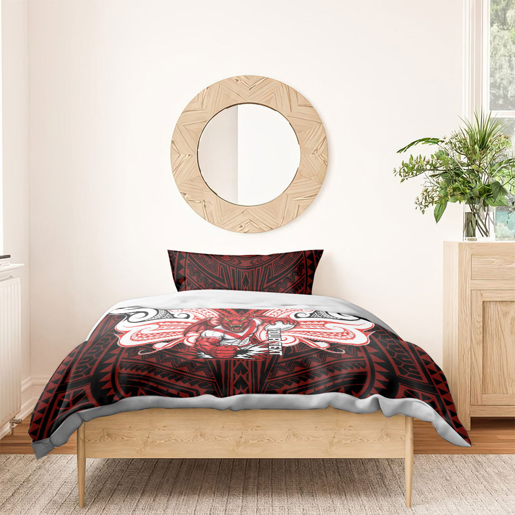 Custom St. George Illawarra Dragons Bedding Set Dragon Warrior Polynesia Islander Rugby Mascot