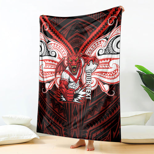 Custom St. George Illawarra Dragons Blanket Dragon Warrior Polynesia Islander Rugby Mascot