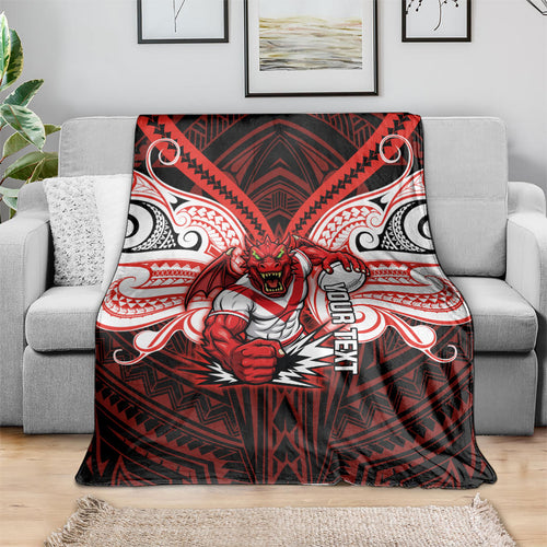 Custom St. George Illawarra Dragons Blanket Dragon Warrior Polynesia Islander Rugby Mascot