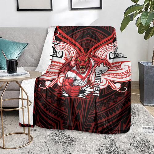 Custom St. George Illawarra Dragons Blanket Dragon Warrior Polynesia Islander Rugby Mascot