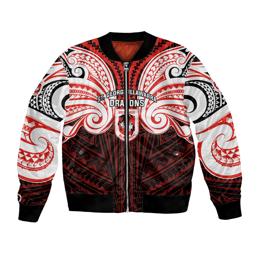 Custom St. George Illawarra Dragons Bomber Jacket Dragon Warrior Polynesia Islander Rugby Mascot